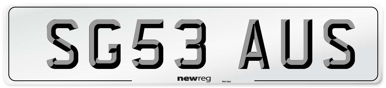 SG53 AUS Number Plate from New Reg